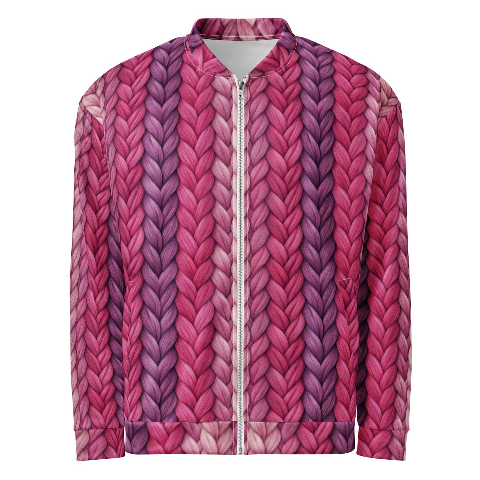 Chunky Knit Bomber Jacket Purple Braided Yarn Coat Chunky Knit Bomber Jacket Purple Braided Yarn Coat
