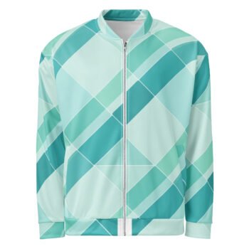 Teal Geometric Bomber Jacket Diagonal Tile Pattern Coat