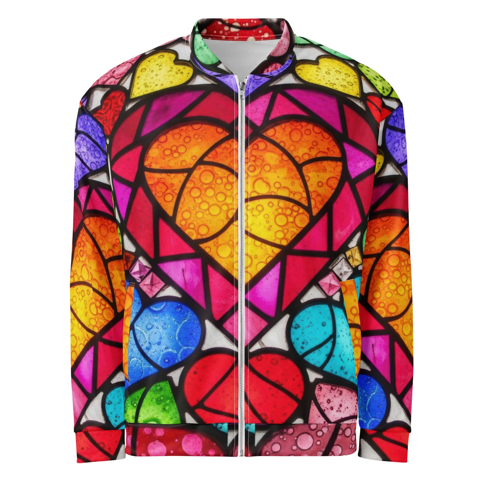 Stained Glass Heart Bomber Jacket Colorful Mosaic Coat Stained Glass Heart Bomber Jacket Colorful Mosaic Coat