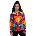 Stained Glass Heart Bomber Jacket Colorful Mosaic Coat
