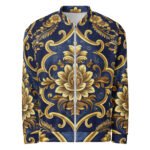 Baroque Gold Bomber Jacket Royal Blue Floral Coat