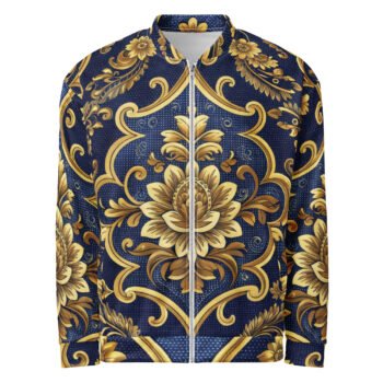 Baroque Gold Bomber Jacket Royal Blue Floral Coat
