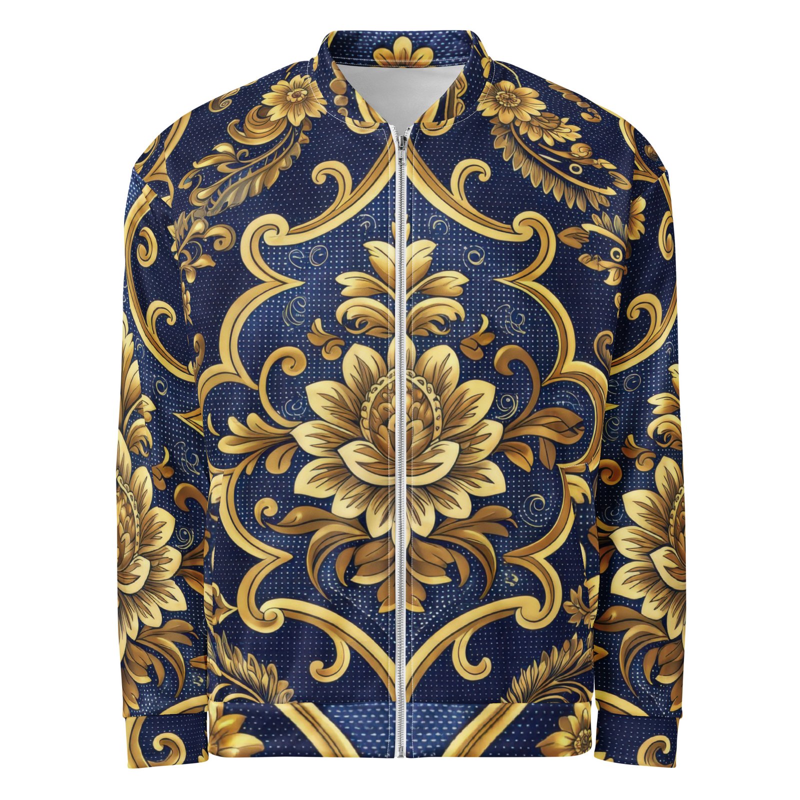 Baroque Gold Bomber Jacket Royal Blue Floral Coat Baroque Gold Bomber Jacket Royal Blue Floral Coat