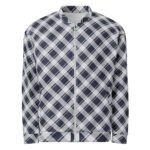 Navy Plaid Bomber Jacket Classic Diagonal Check Coat