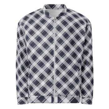 Navy Plaid Bomber Jacket Classic Diagonal Check Coat