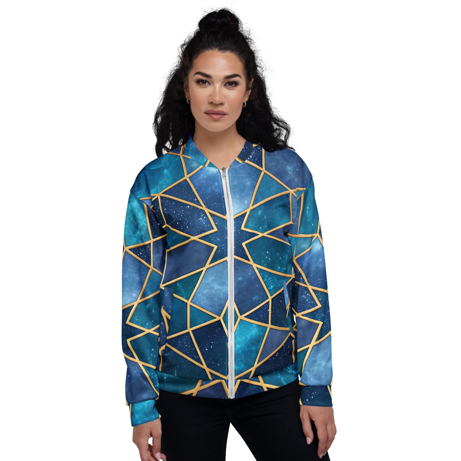 Galaxy Cube Bomber Jacket Cosmic 3d Geometric Coat Galaxy Cube Bomber Jacket Cosmic 3d Geometric Coat