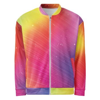 Rainbow Gradient Bomber Jacket Sparkle Diagonal Coat