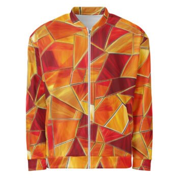 Orange Mosaic Bomber Jacket Warm Geometric Coat