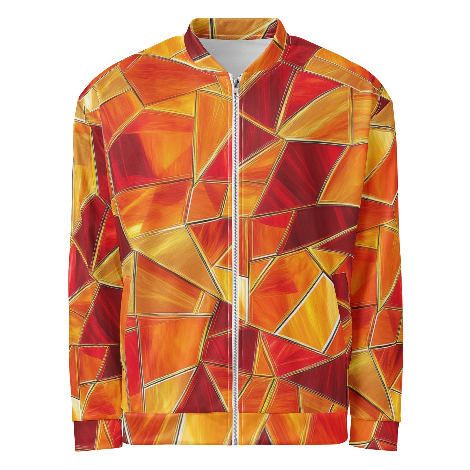 Orange Mosaic Bomber Jacket Warm Geometric Coat Orange Mosaic Bomber Jacket Warm Geometric Coat