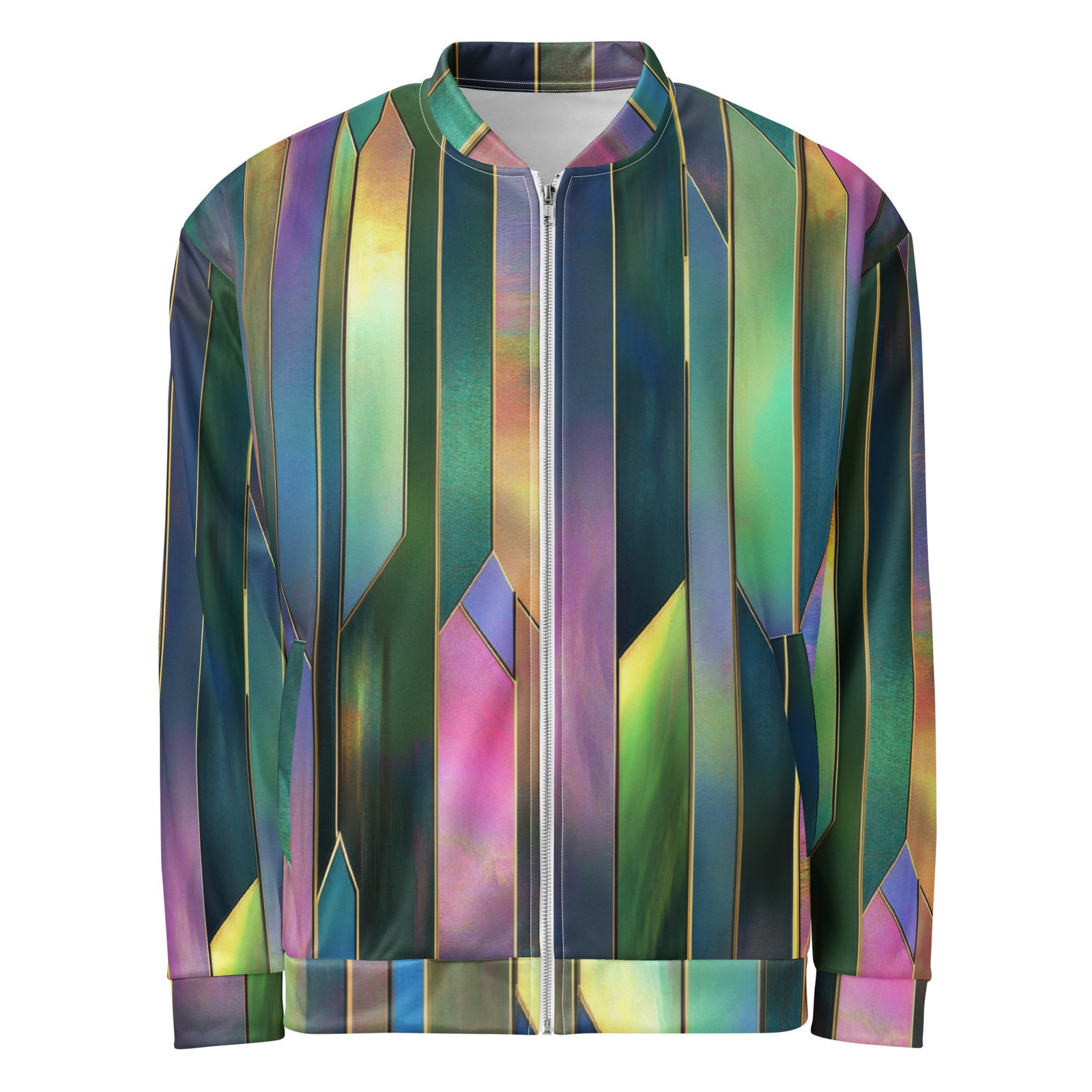 Iridescent Geometric Bomber Jacket Vertical Prism Coat Iridescent Geometric Bomber Jacket Vertical Prism Coat