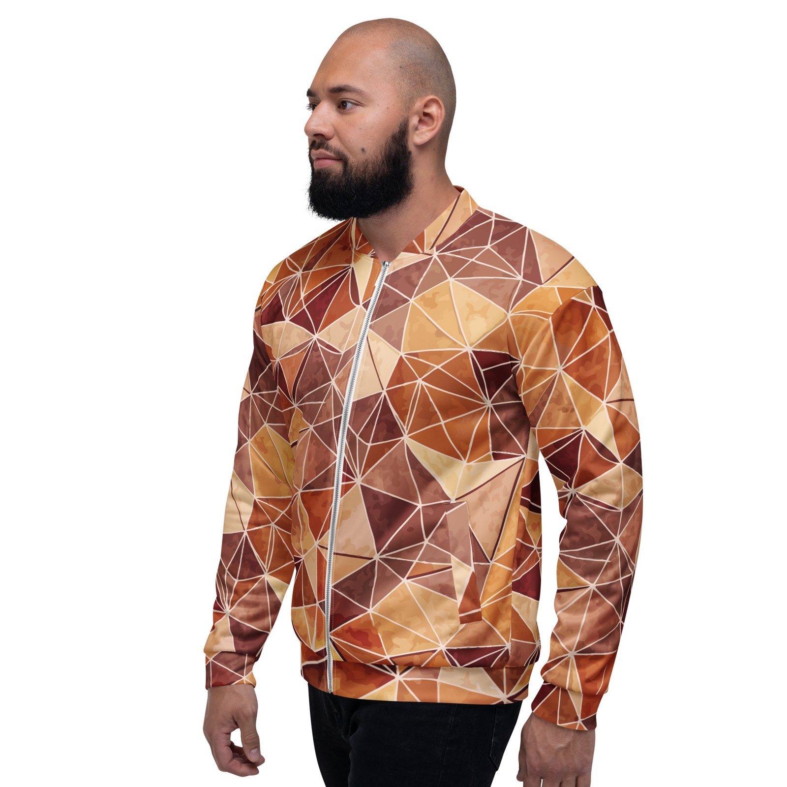 Earthy Triangle Bomber Jacket Warm Geometric Coat Earthy Triangle Bomber Jacket Warm Geometric Coat