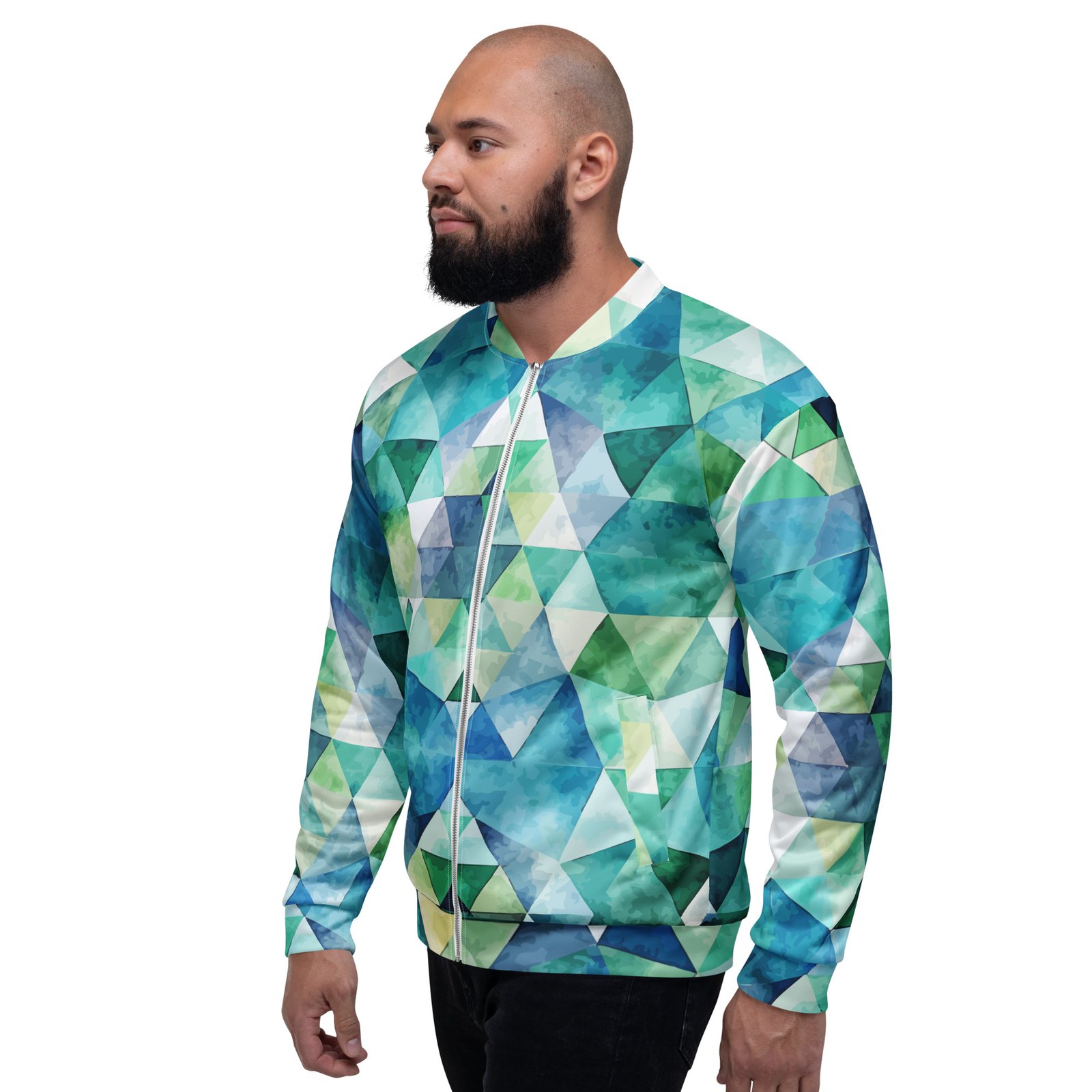 Teal Watercolor Triangle Bomber Jacket Geometric Coat Teal Watercolor Triangle Bomber Jacket Geometric Coat