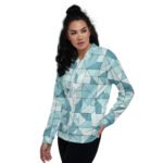 Blue Geometric Bomber Jacket Teal Triangle Coat