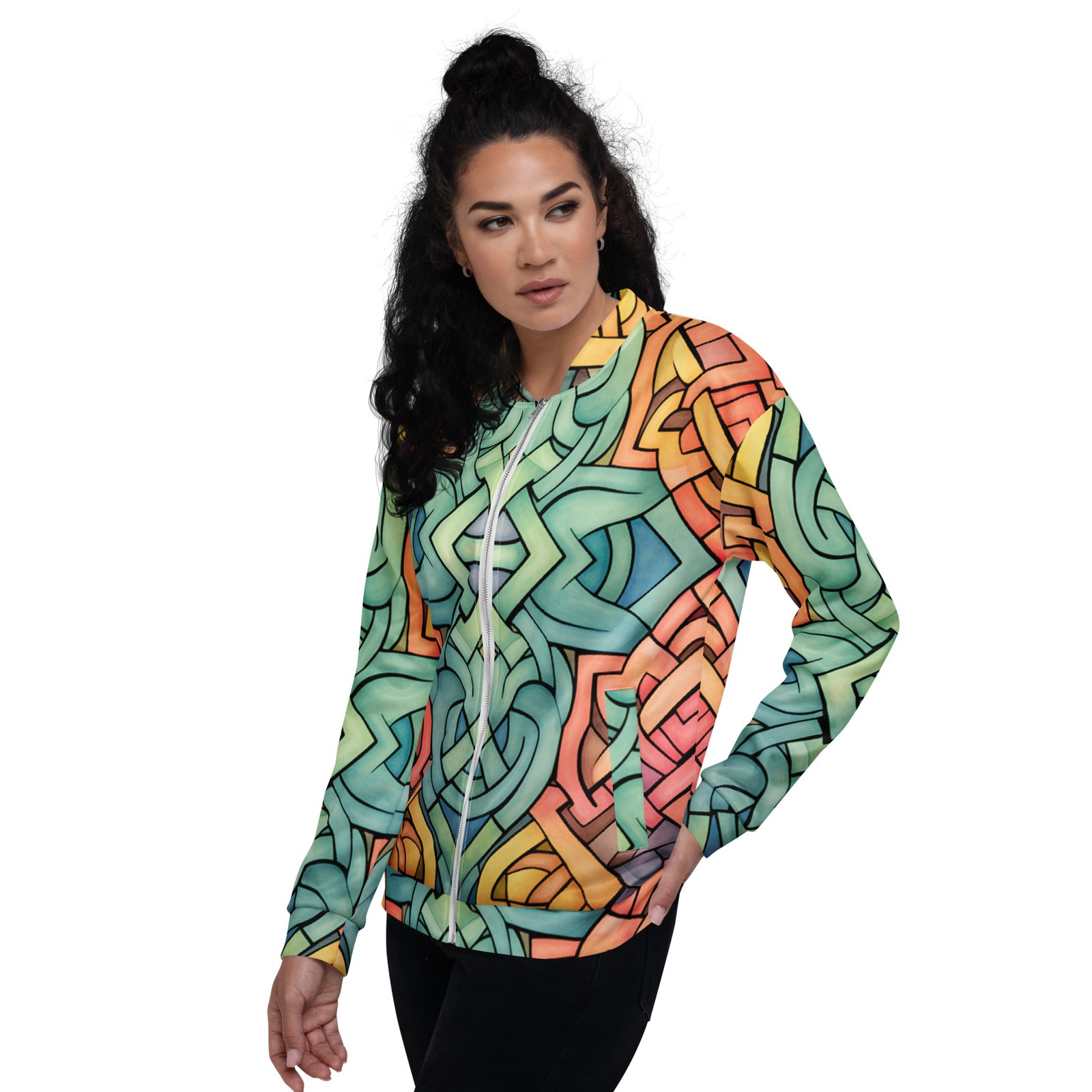 Celtic Knot Bomber Jacket Colorful Watercolor Style Coat Celtic Knot Bomber Jacket Colorful Watercolor Style Coat