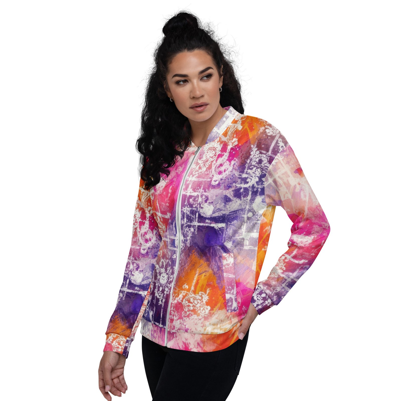 Colorful Grunge Bomber Jacket Abstract Floral Coat Colorful Grunge Bomber Jacket Abstract Floral Coat