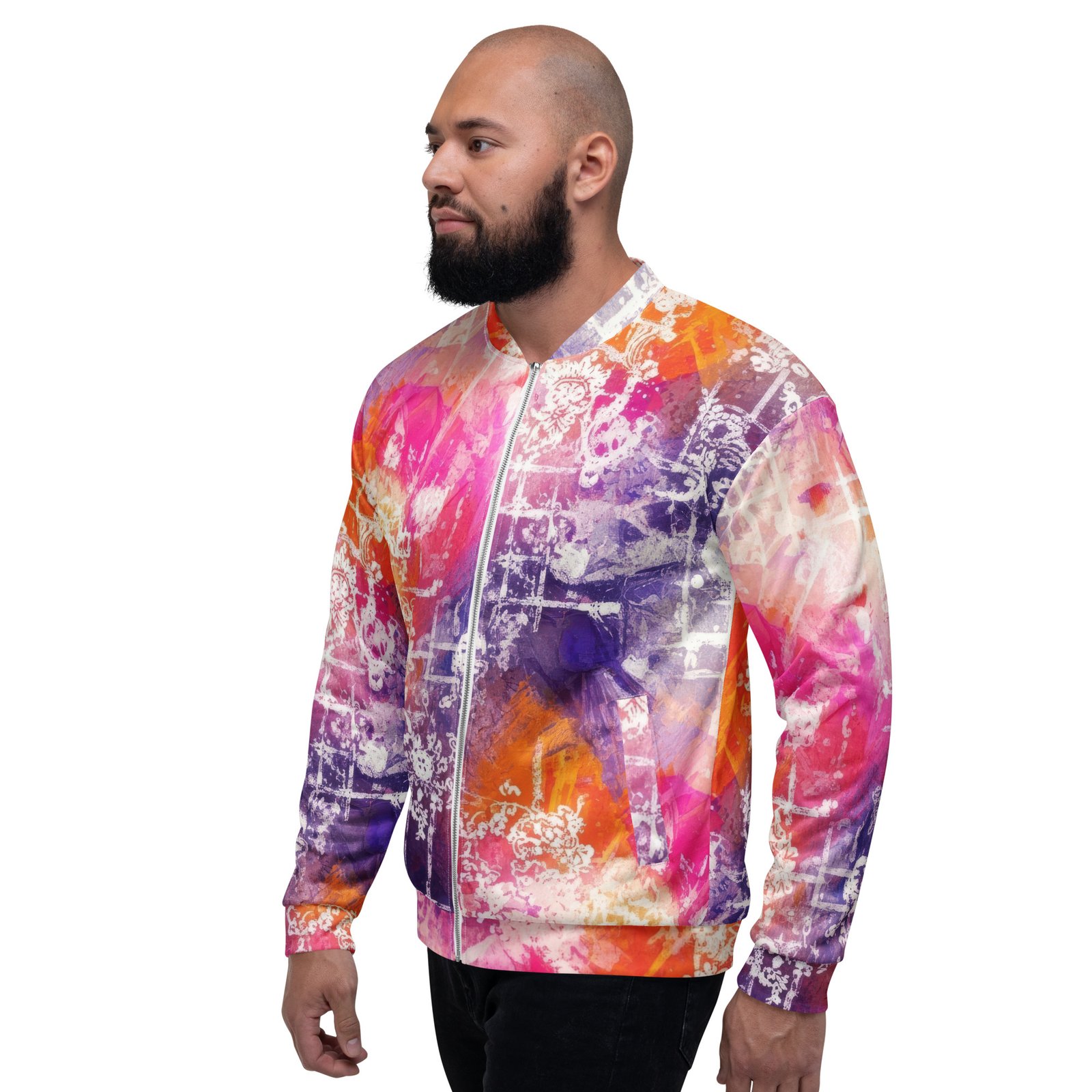 Colorful Grunge Bomber Jacket Abstract Floral Coat Colorful Grunge Bomber Jacket Abstract Floral Coat