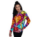 Stained Glass Heart Bomber Jacket Colorful Mosaic Coat