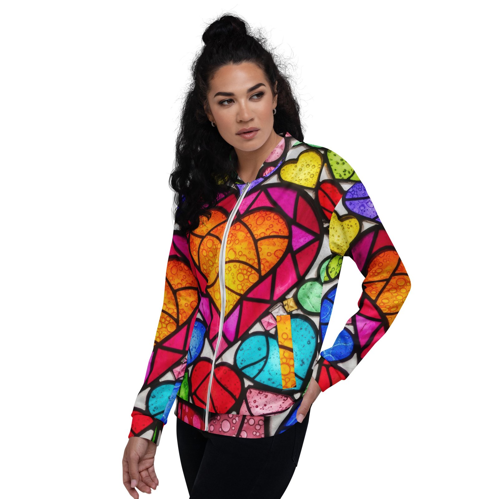 Stained Glass Heart Bomber Jacket Colorful Mosaic Coat Stained Glass Heart Bomber Jacket Colorful Mosaic Coat