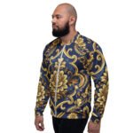 Baroque Gold Bomber Jacket Royal Blue Floral Coat