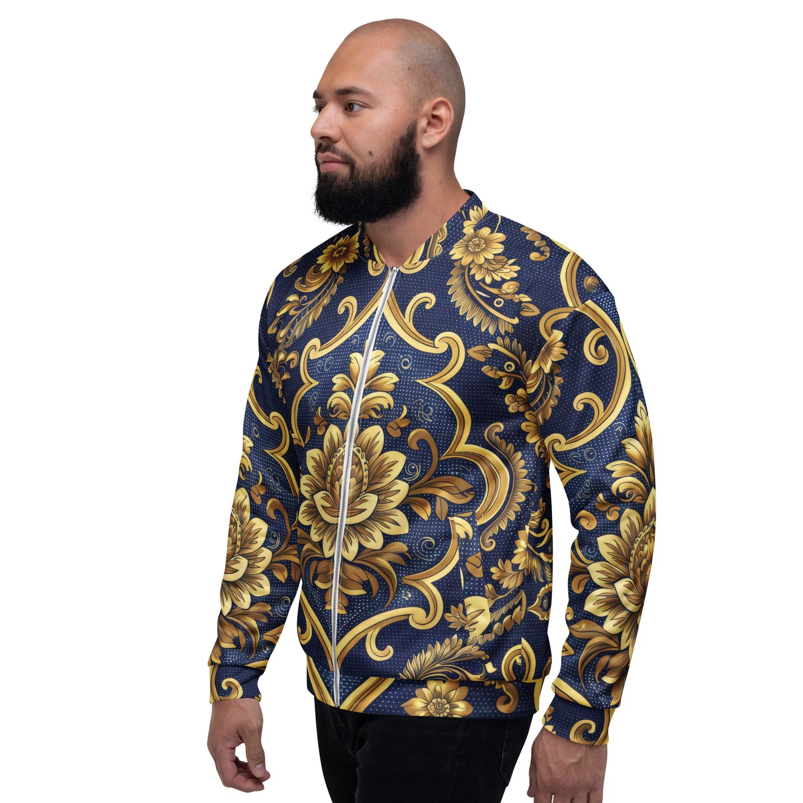 Baroque Gold Bomber Jacket Royal Blue Floral Coat Baroque Gold Bomber Jacket Royal Blue Floral Coat