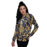 Baroque Gold Bomber Jacket Royal Blue Floral Coat