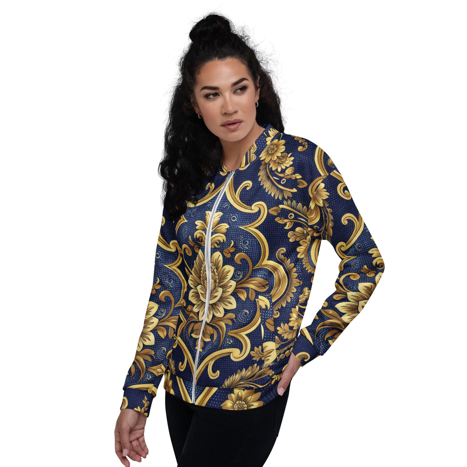 Baroque Gold Bomber Jacket Royal Blue Floral Coat Baroque Gold Bomber Jacket Royal Blue Floral Coat