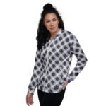 Navy Plaid Bomber Jacket Classic Diagonal Check Coat