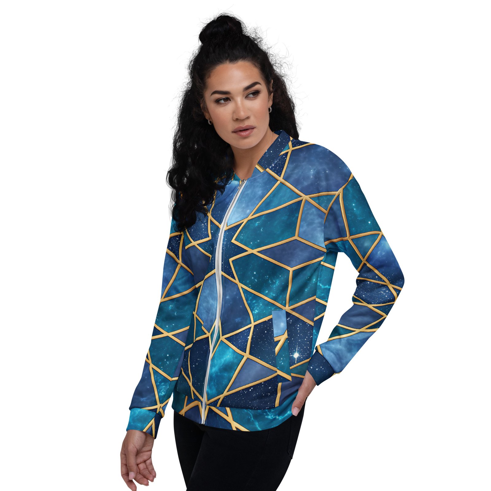 Galaxy Cube Bomber Jacket Cosmic 3d Geometric Coat Galaxy Cube Bomber Jacket Cosmic 3d Geometric Coat