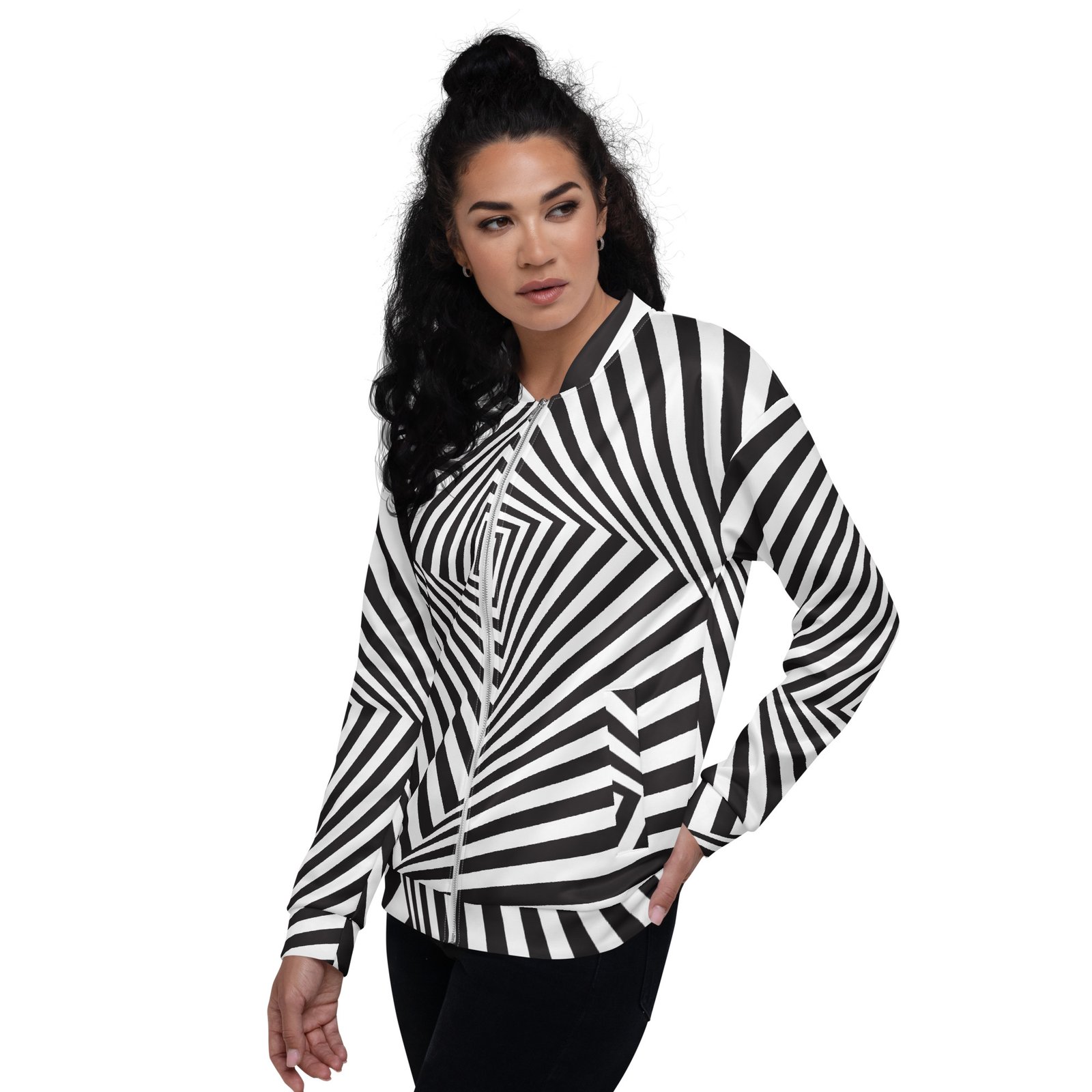 Optical Illusion Bomber Jacket Black White Geometric Optical Illusion Bomber Jacket Black White Geometric