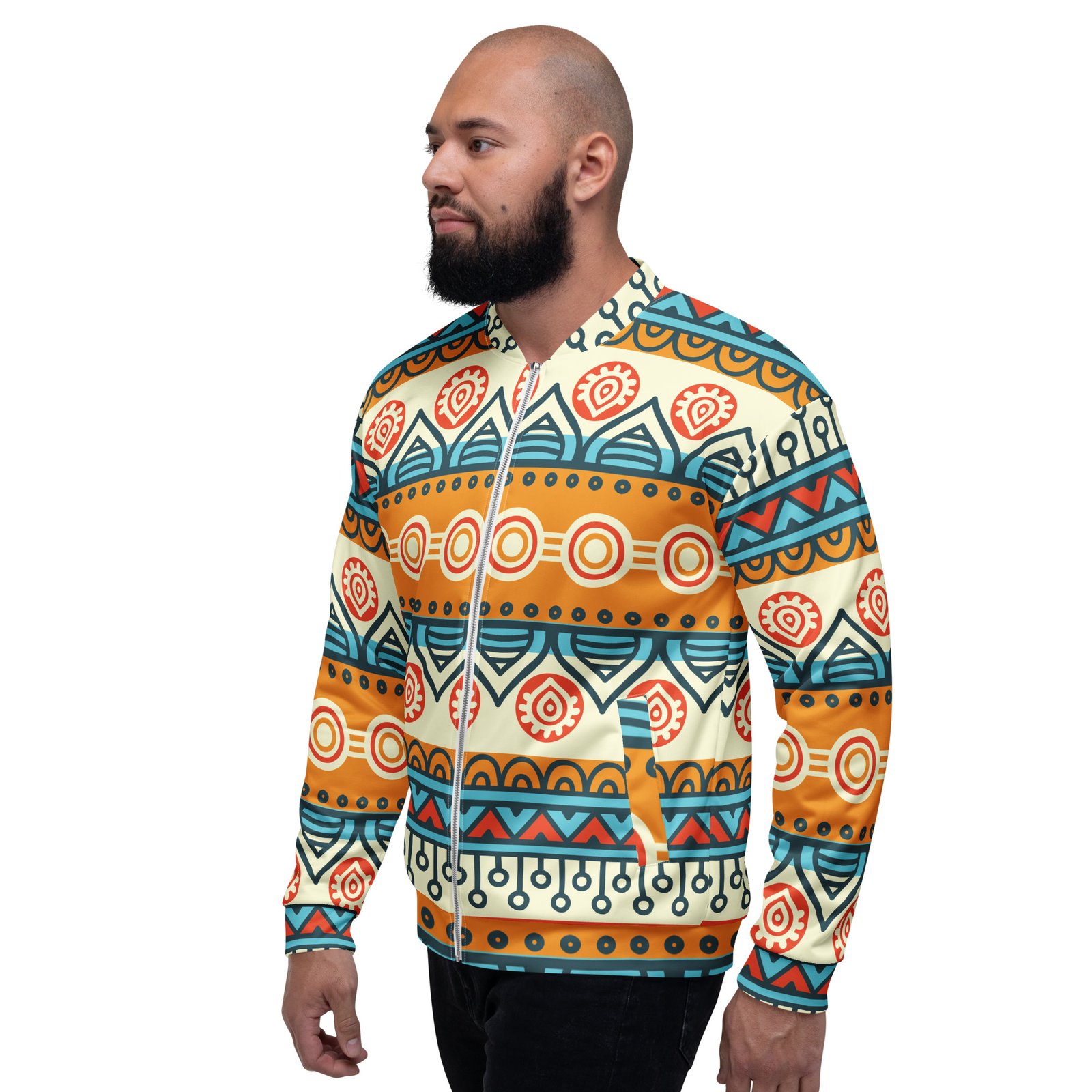 Tribal Stripe Bomber Jacket Colorful Boho Geometric Coat Tribal Stripe Bomber Jacket Colorful Boho Geometric Coat