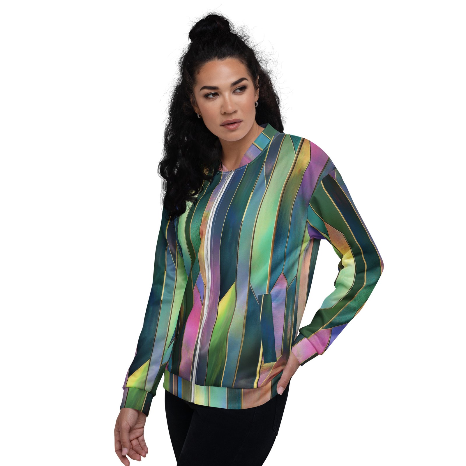 Iridescent Geometric Bomber Jacket Vertical Prism Coat Iridescent Geometric Bomber Jacket Vertical Prism Coat