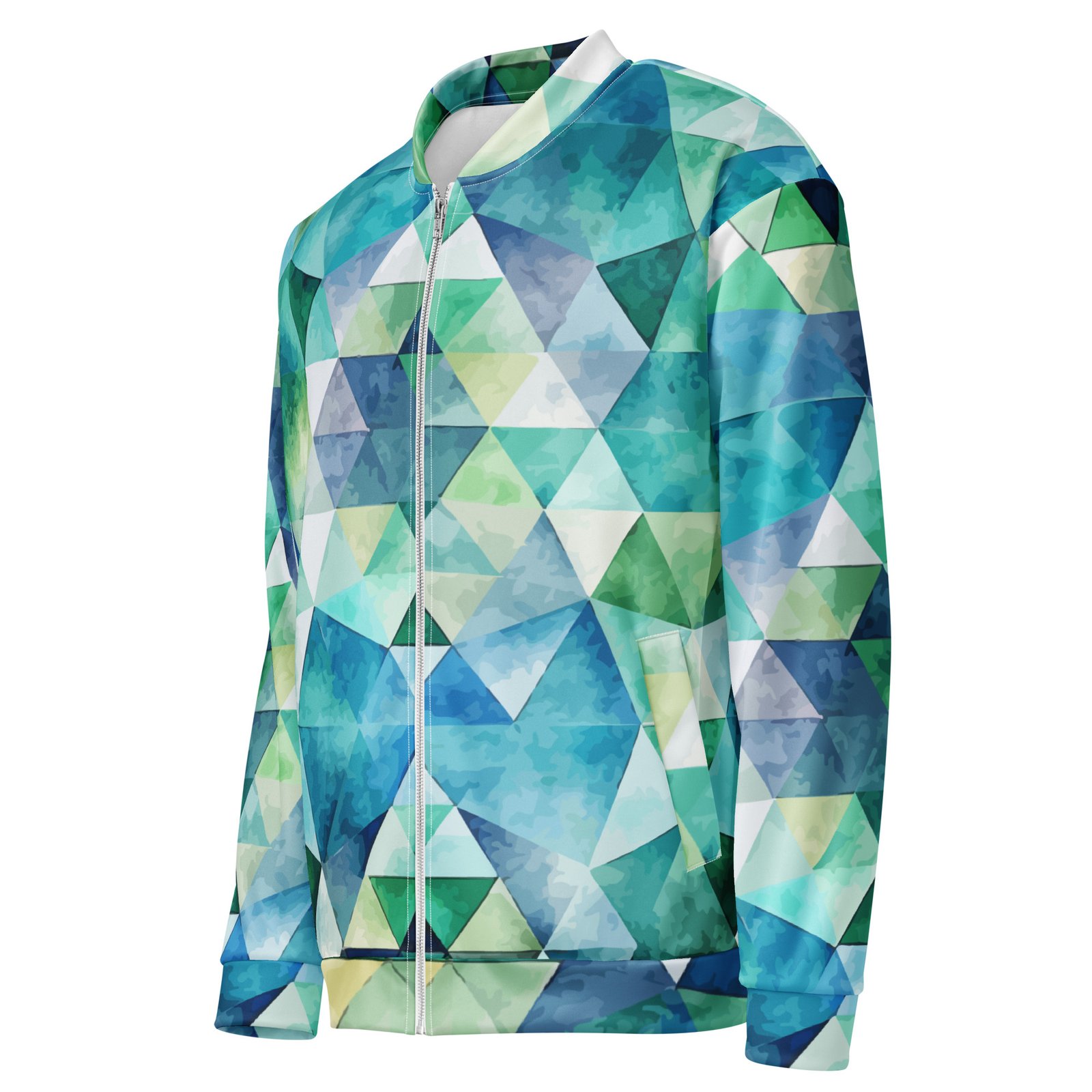 Teal Watercolor Triangle Bomber Jacket Geometric Coat Teal Watercolor Triangle Bomber Jacket Geometric Coat