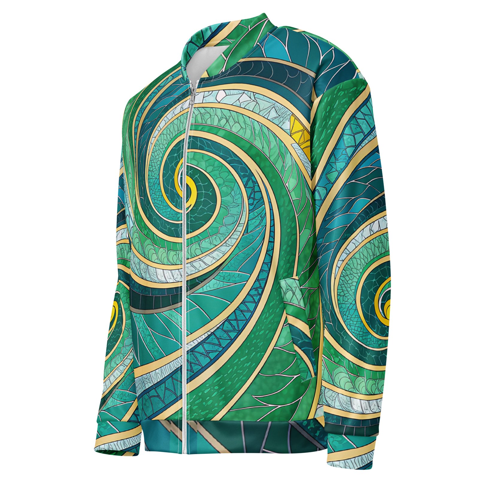 Green Spiral Bomber Jacket Stained Glass Style Coat Green Spiral Bomber Jacket Stained Glass Style Coat