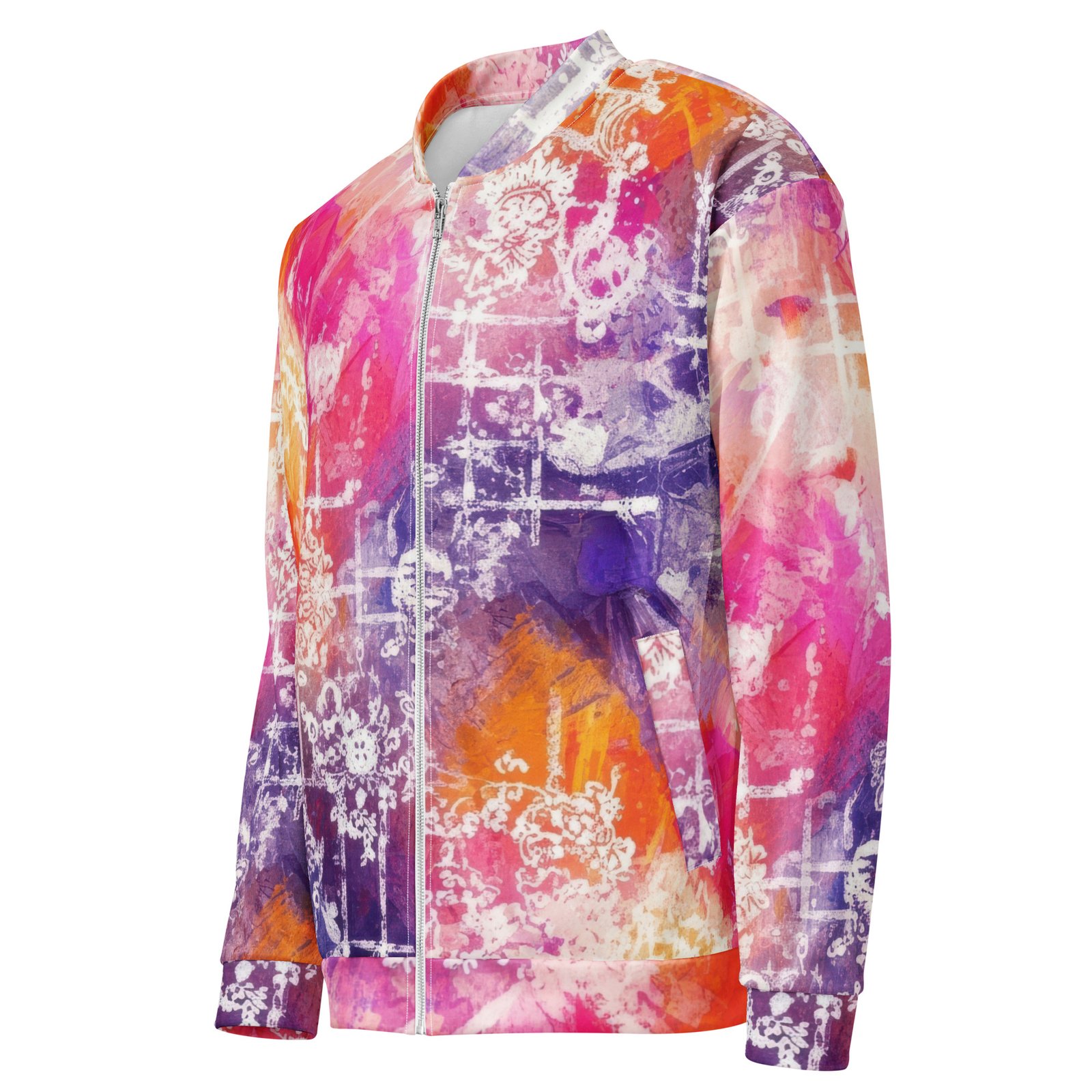 Colorful Grunge Bomber Jacket Abstract Floral Coat Colorful Grunge Bomber Jacket Abstract Floral Coat