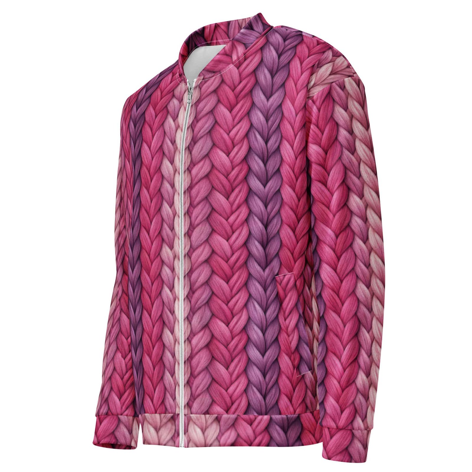 Chunky Knit Bomber Jacket Purple Braided Yarn Coat Chunky Knit Bomber Jacket Purple Braided Yarn Coat