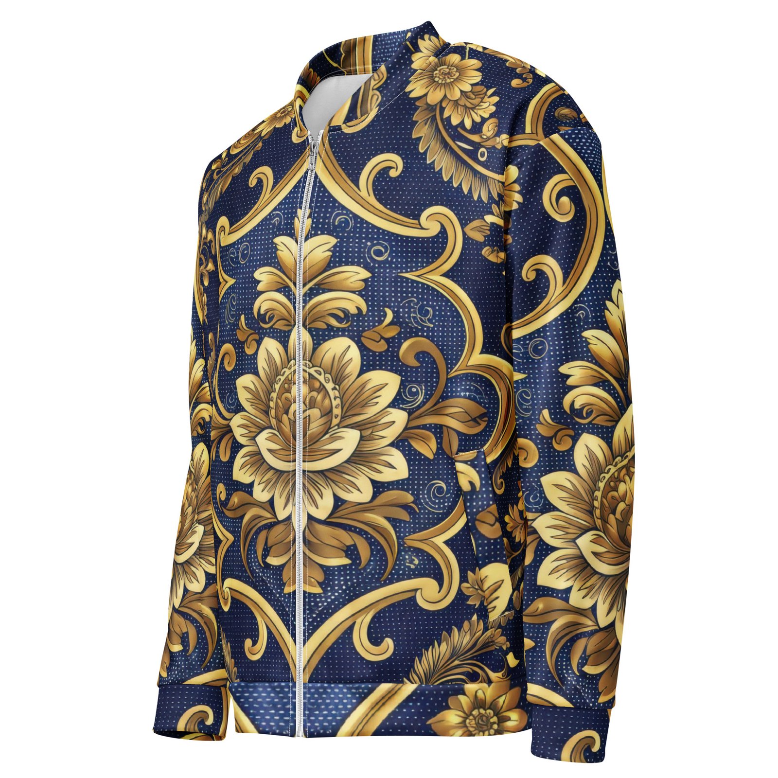 Baroque Gold Bomber Jacket Royal Blue Floral Coat Baroque Gold Bomber Jacket Royal Blue Floral Coat