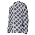 Navy Plaid Bomber Jacket Classic Diagonal Check Coat