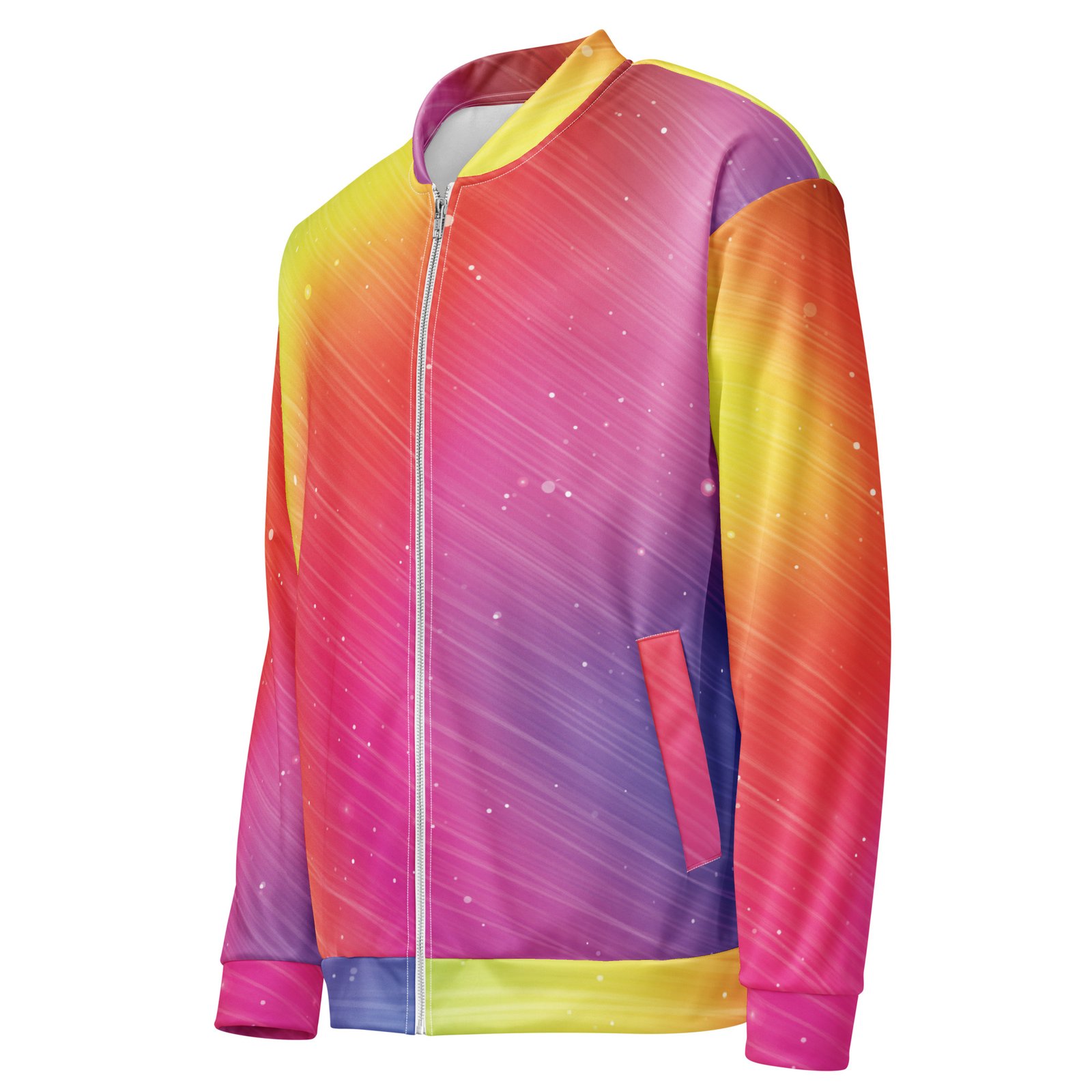 Rainbow Gradient Bomber Jacket Sparkle Diagonal Coat Rainbow Gradient Bomber Jacket Sparkle Diagonal Coat