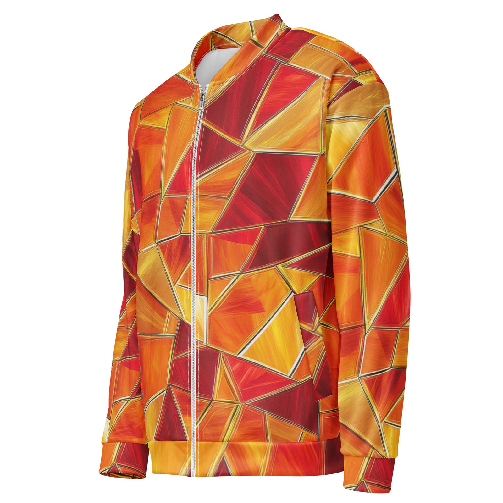 Orange Mosaic Bomber Jacket Warm Geometric Coat Orange Mosaic Bomber Jacket Warm Geometric Coat