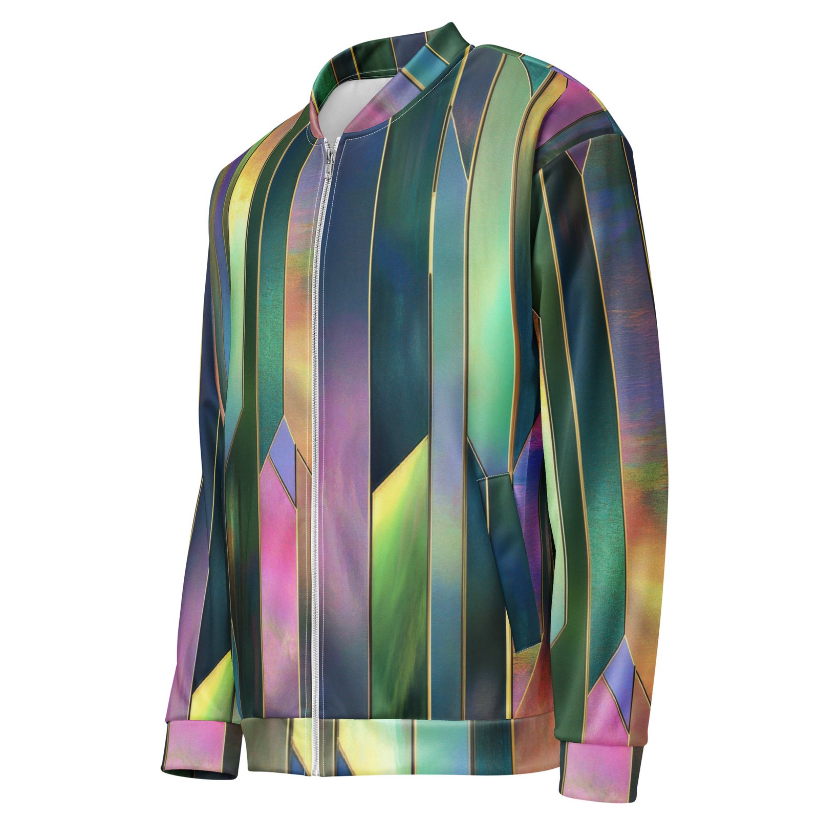 Iridescent Geometric Bomber Jacket Vertical Prism Coat Iridescent Geometric Bomber Jacket Vertical Prism Coat