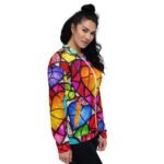 Stained Glass Heart Bomber Jacket Colorful Mosaic Coat