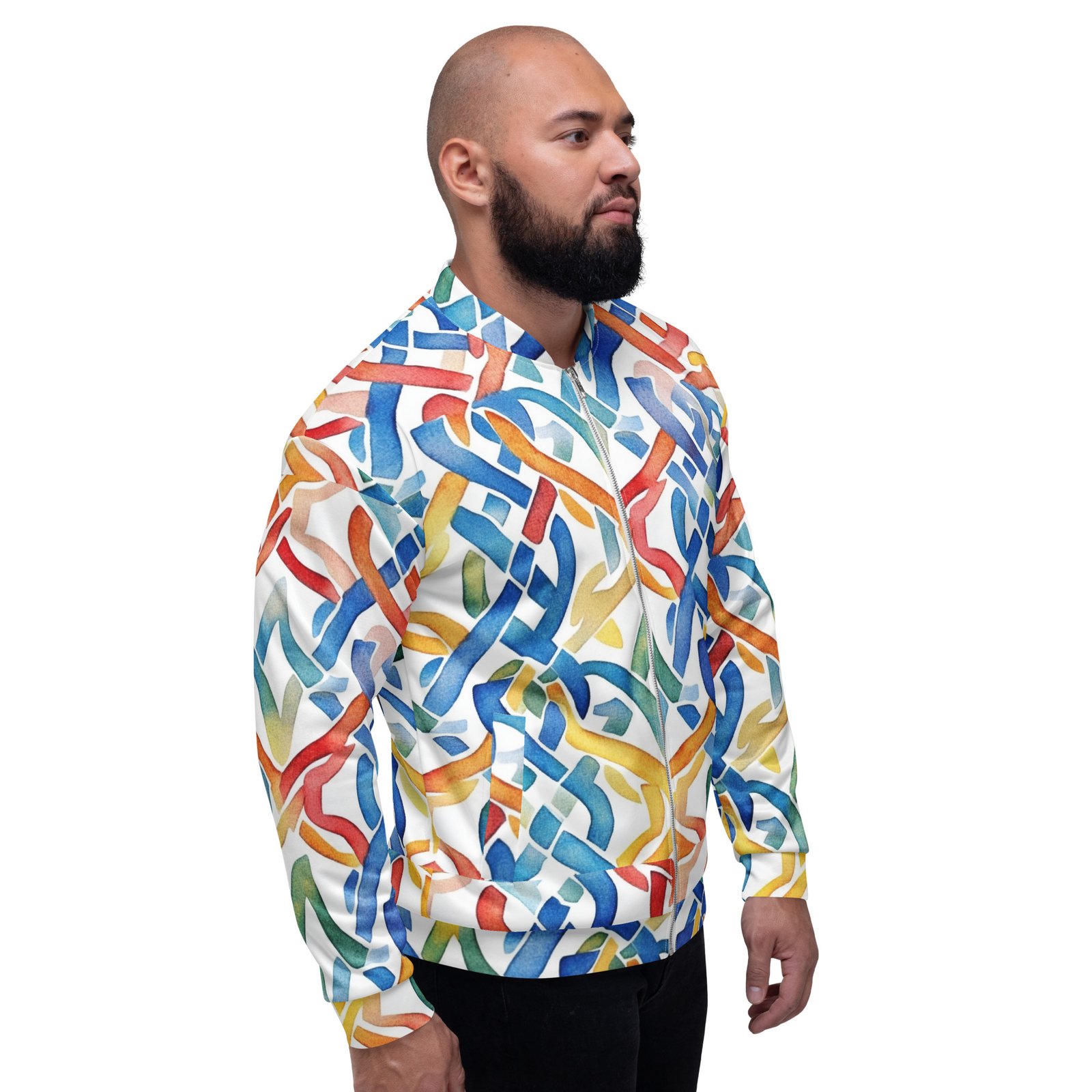 Watercolor Abstract Bomber Jacket Rainbow Brush Coat Watercolor Abstract Bomber Jacket Rainbow Brush Coat