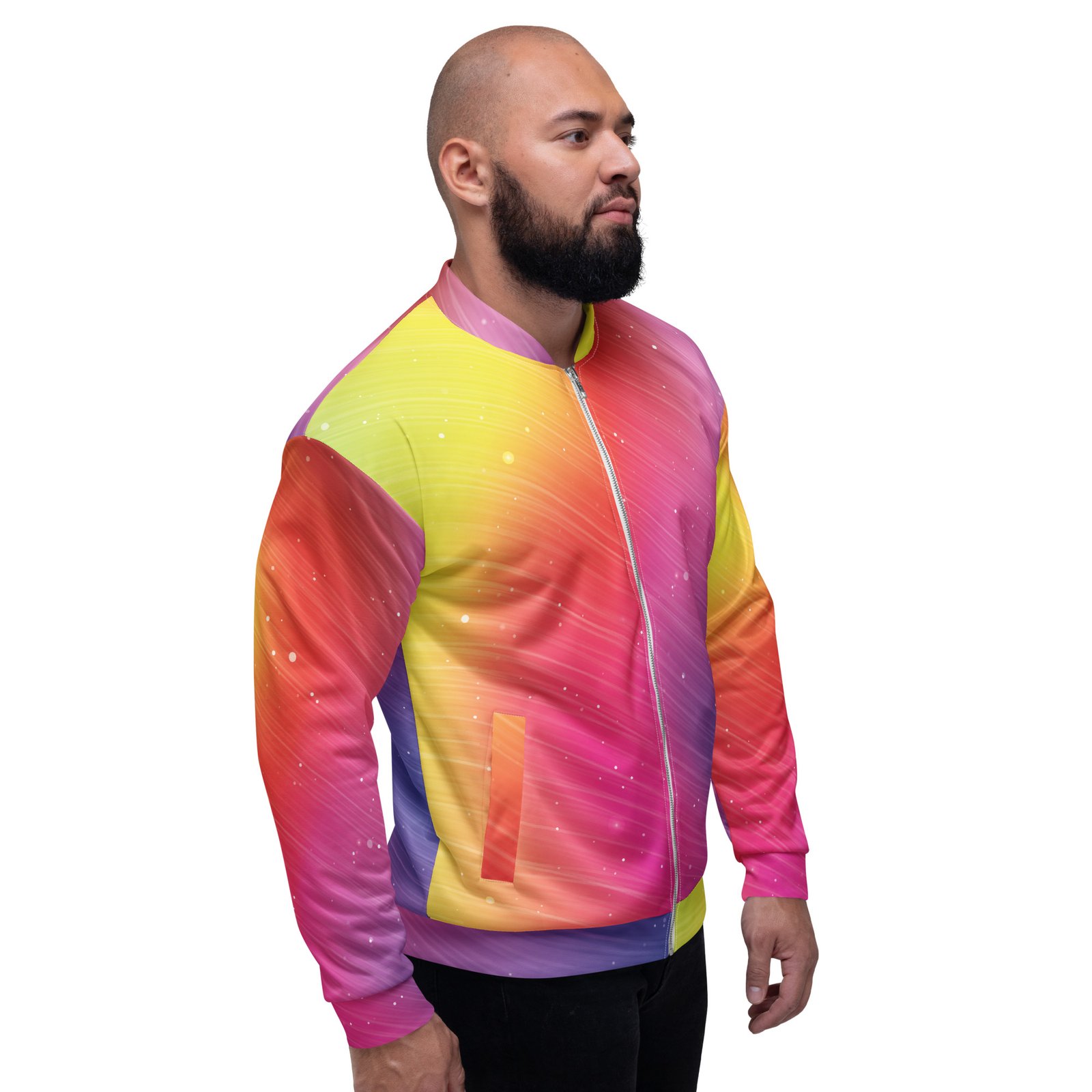 Rainbow Gradient Bomber Jacket Sparkle Diagonal Coat Rainbow Gradient Bomber Jacket Sparkle Diagonal Coat