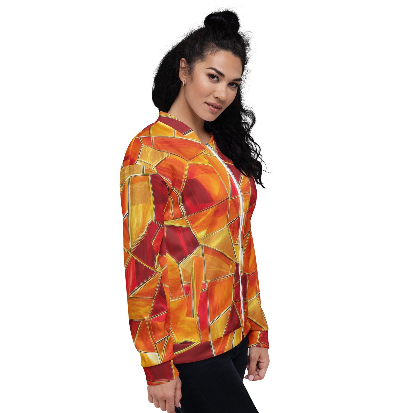 Orange Mosaic Bomber Jacket Warm Geometric Coat Orange Mosaic Bomber Jacket Warm Geometric Coat