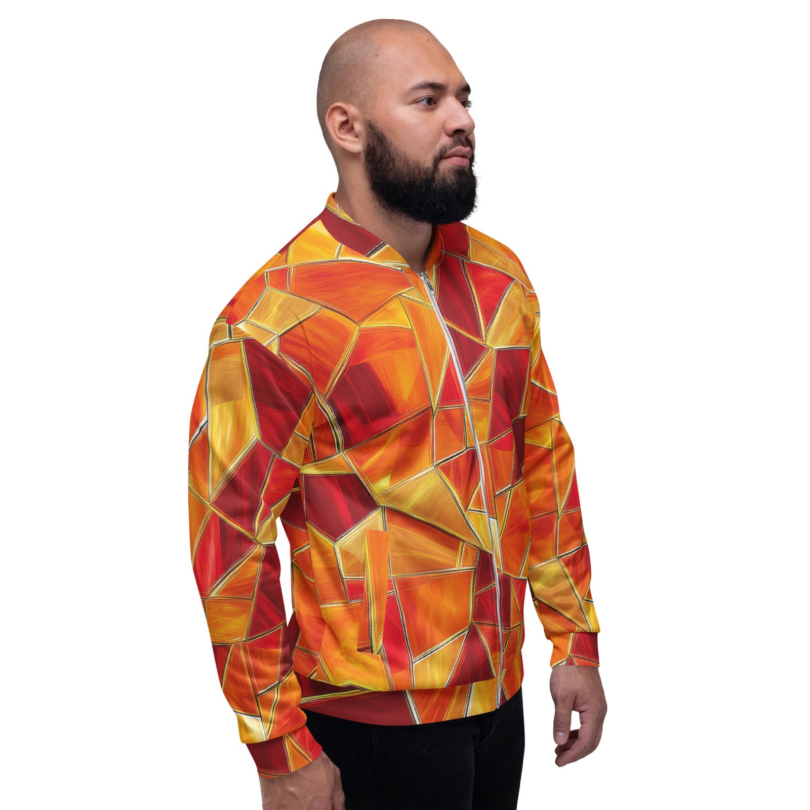 Orange Mosaic Bomber Jacket Warm Geometric Coat Orange Mosaic Bomber Jacket Warm Geometric Coat