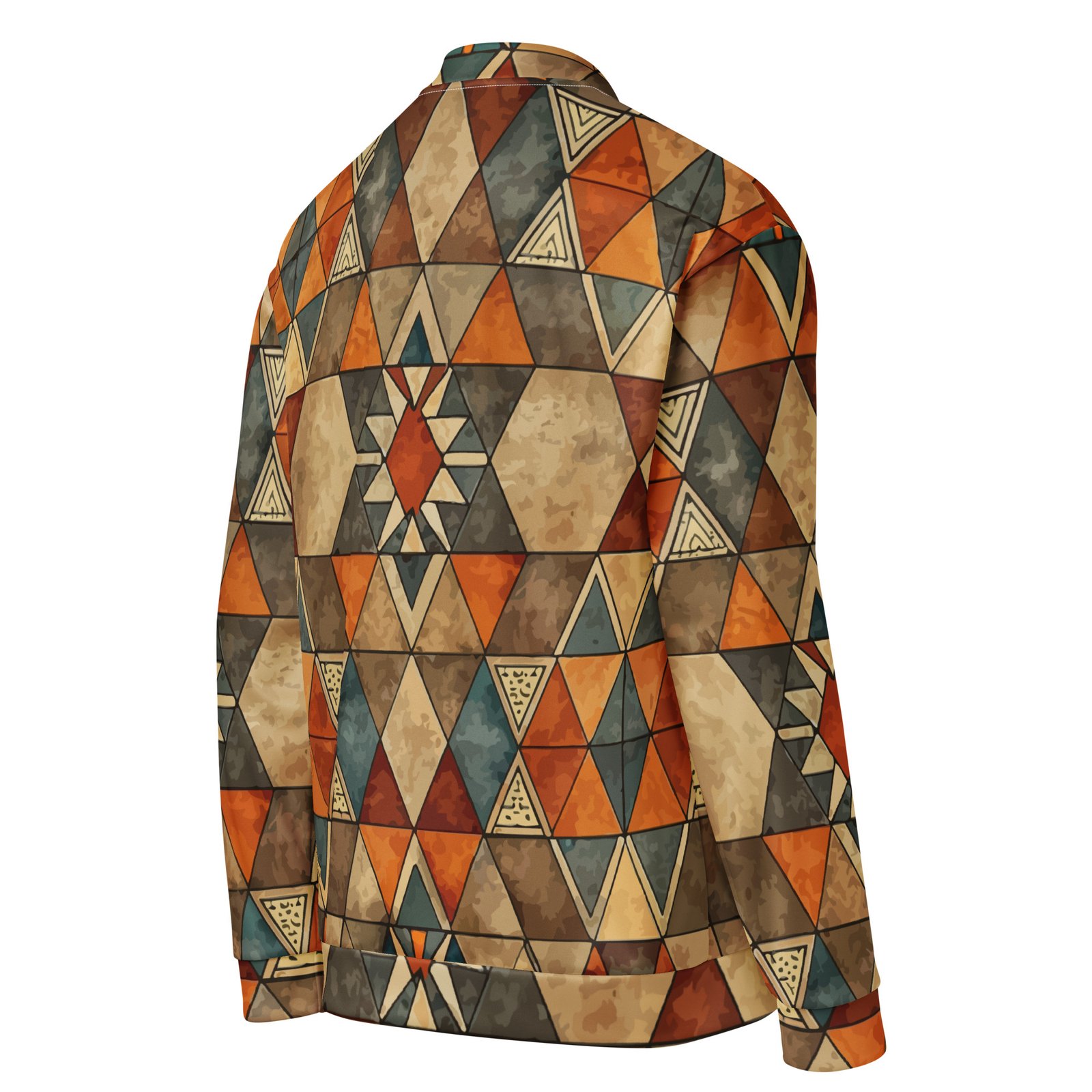 Earthy Geometric Bomber Jacket Mosaic Style Coat Earthy Geometric Bomber Jacket Mosaic Style Coat