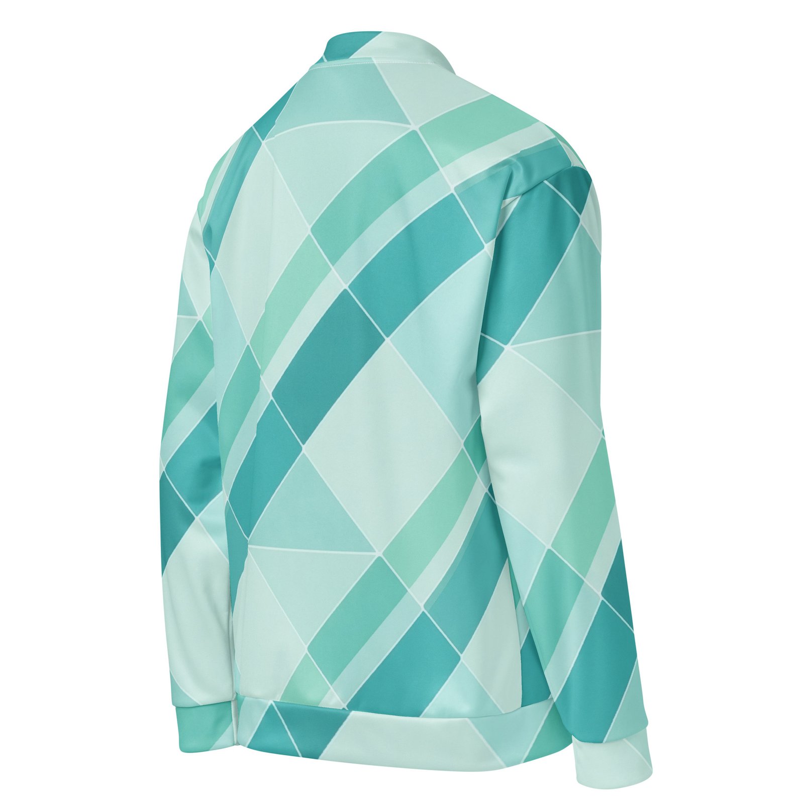 Teal Geometric Bomber Jacket Diagonal Tile Pattern Coat Teal Geometric Bomber Jacket Diagonal Tile Pattern Coat