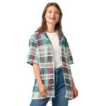 Teal Plaid Madras Button Shirt Vibrant Summer Top