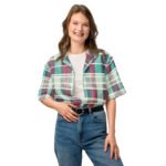 Teal Plaid Madras Button Shirt Vibrant Summer Top