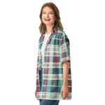 Teal Plaid Madras Button Shirt Vibrant Summer Top